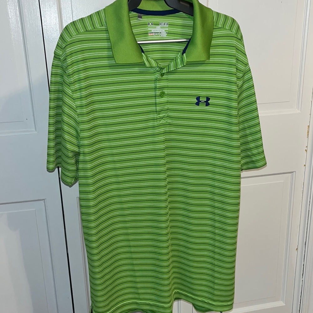 Under Armour golf polo, Men’s medium. Excellent condition, green stripes